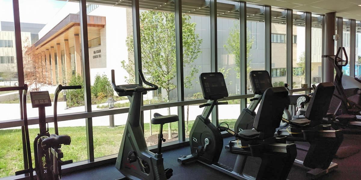 Exercise machines inside the fitness center at AACC.